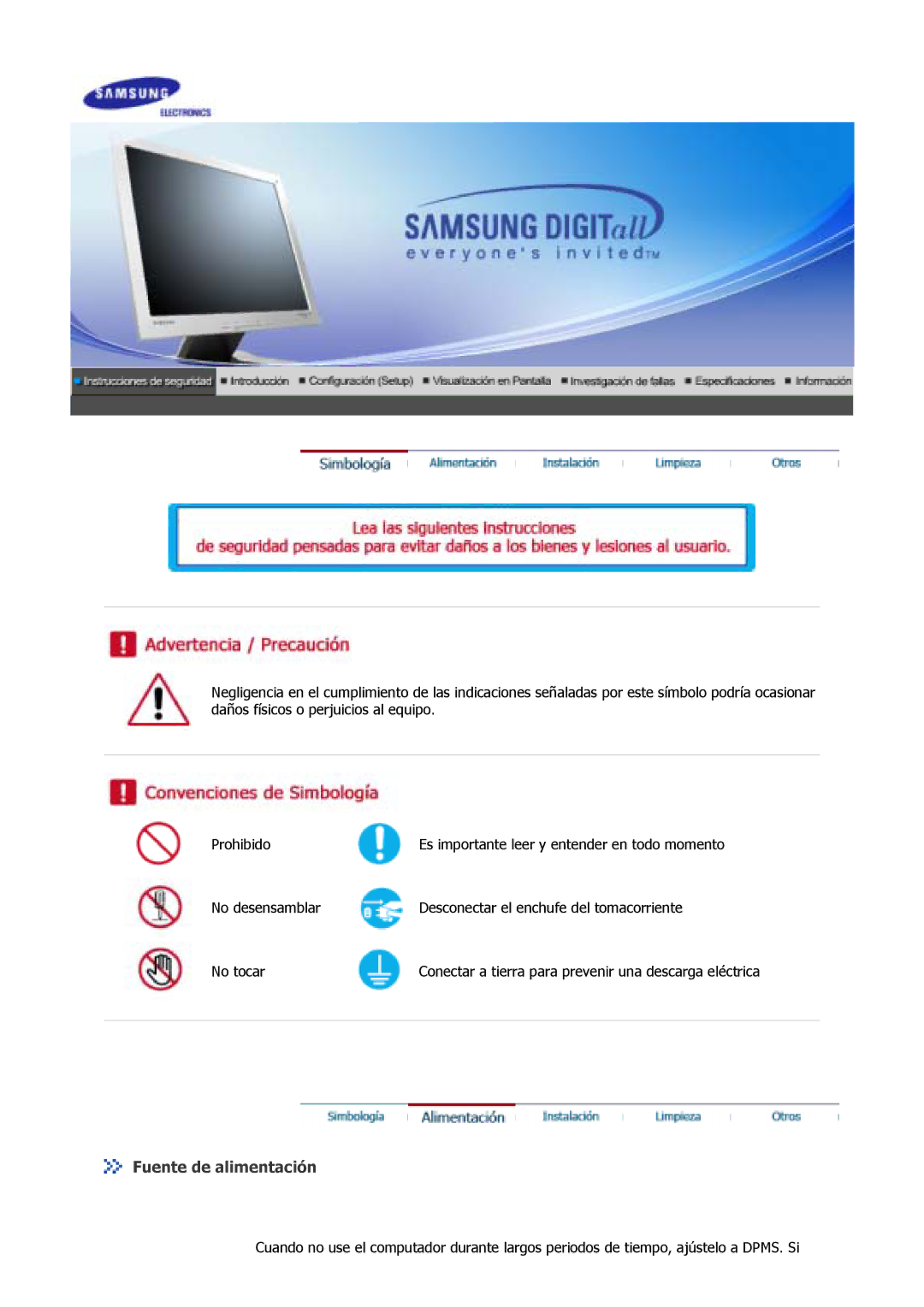 Samsung 910M, 910V, 710M, 712V manual Fuente de alimentación 