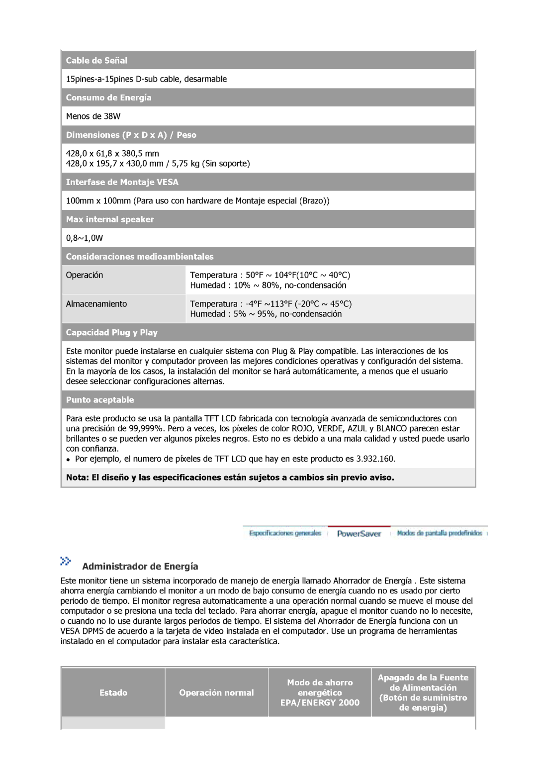 Samsung 910V, 910M, 710M, 712V manual Administrador de Energía 