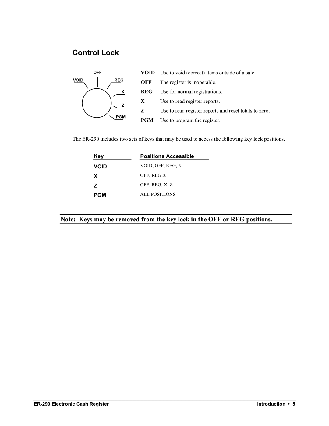 Samsung M-ER290 specifications Control Lock 