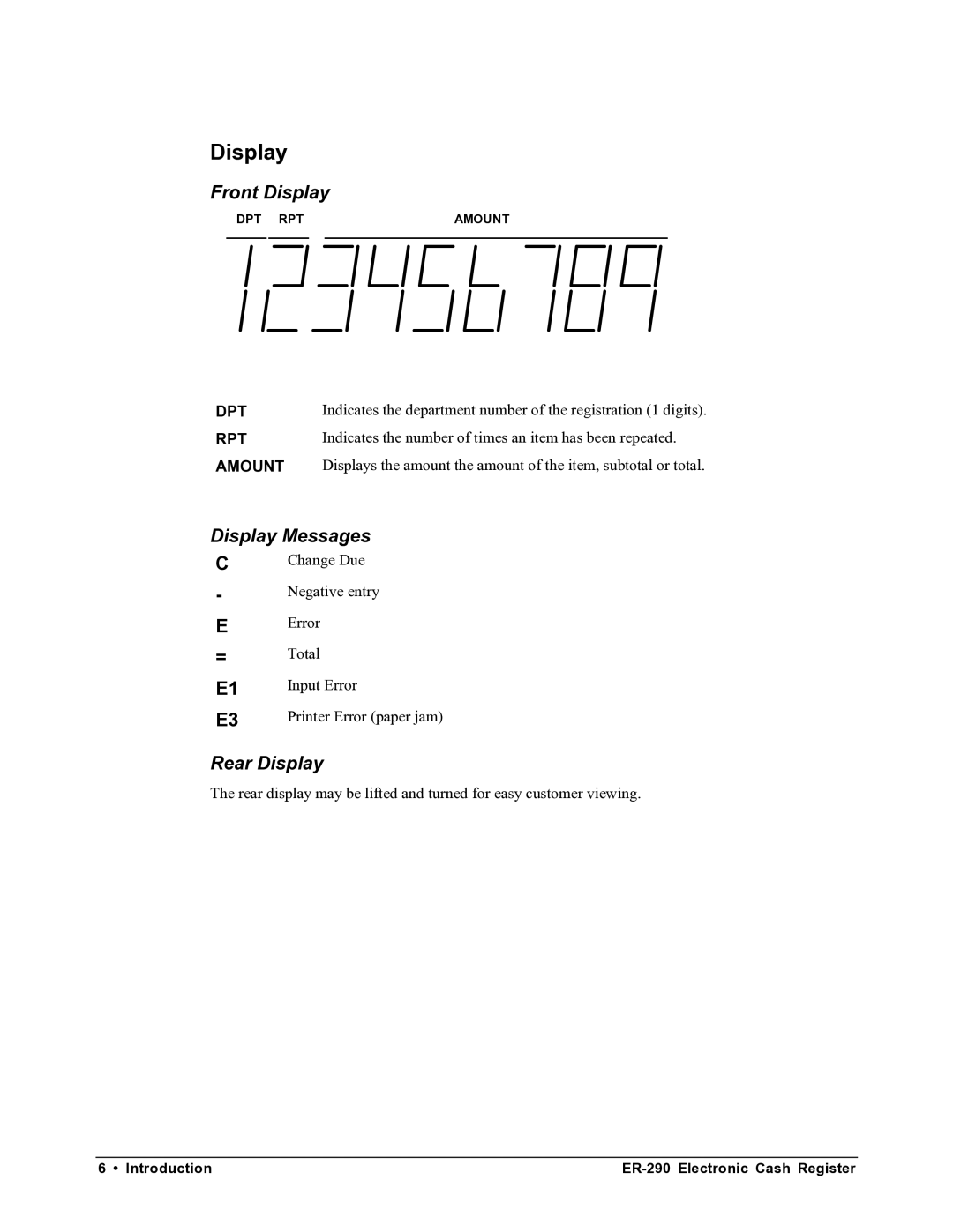 Samsung M-ER290 specifications Front Display, Display Messages, Rear Display 