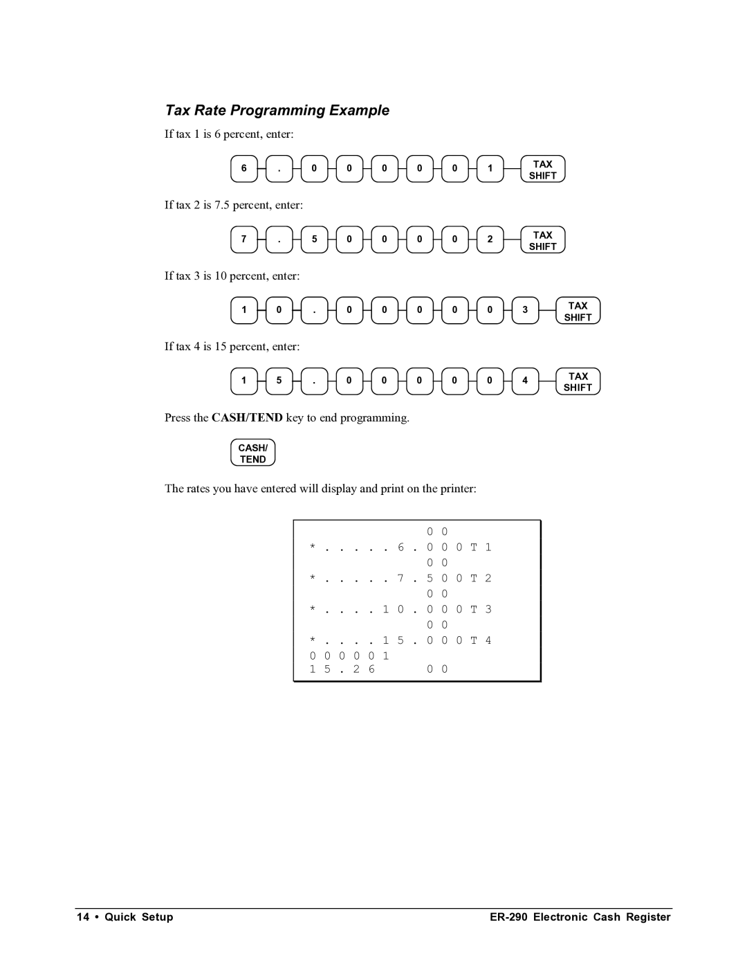 Samsung M-ER290 specifications Tax Rate Programming Example 