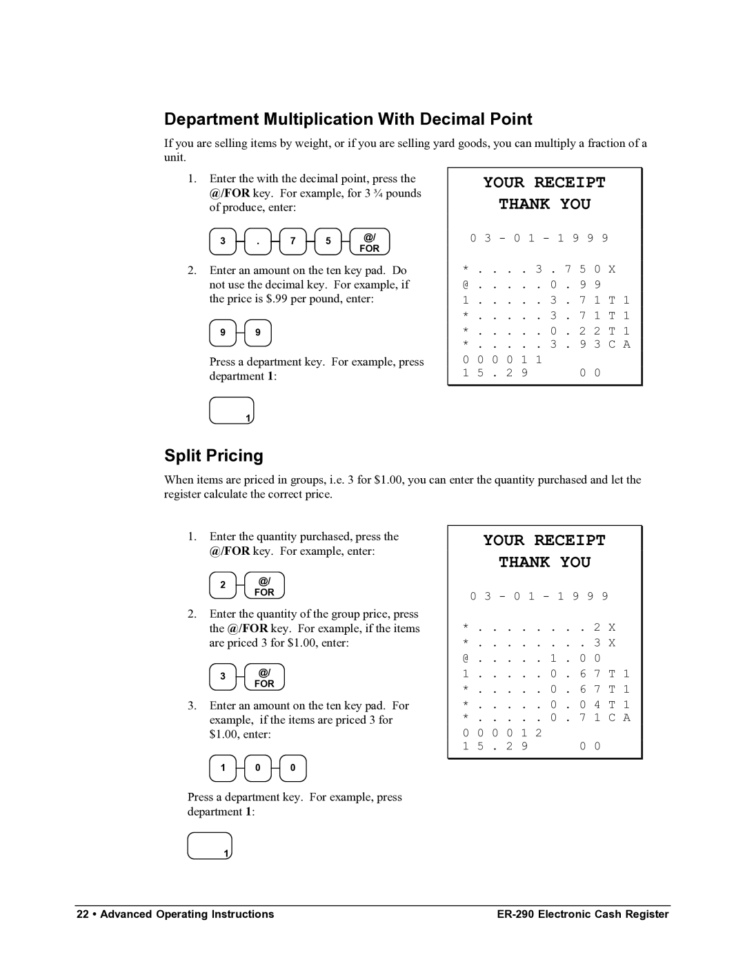 Samsung M-ER290 specifications Department Multiplication With Decimal Point, Split Pricing 