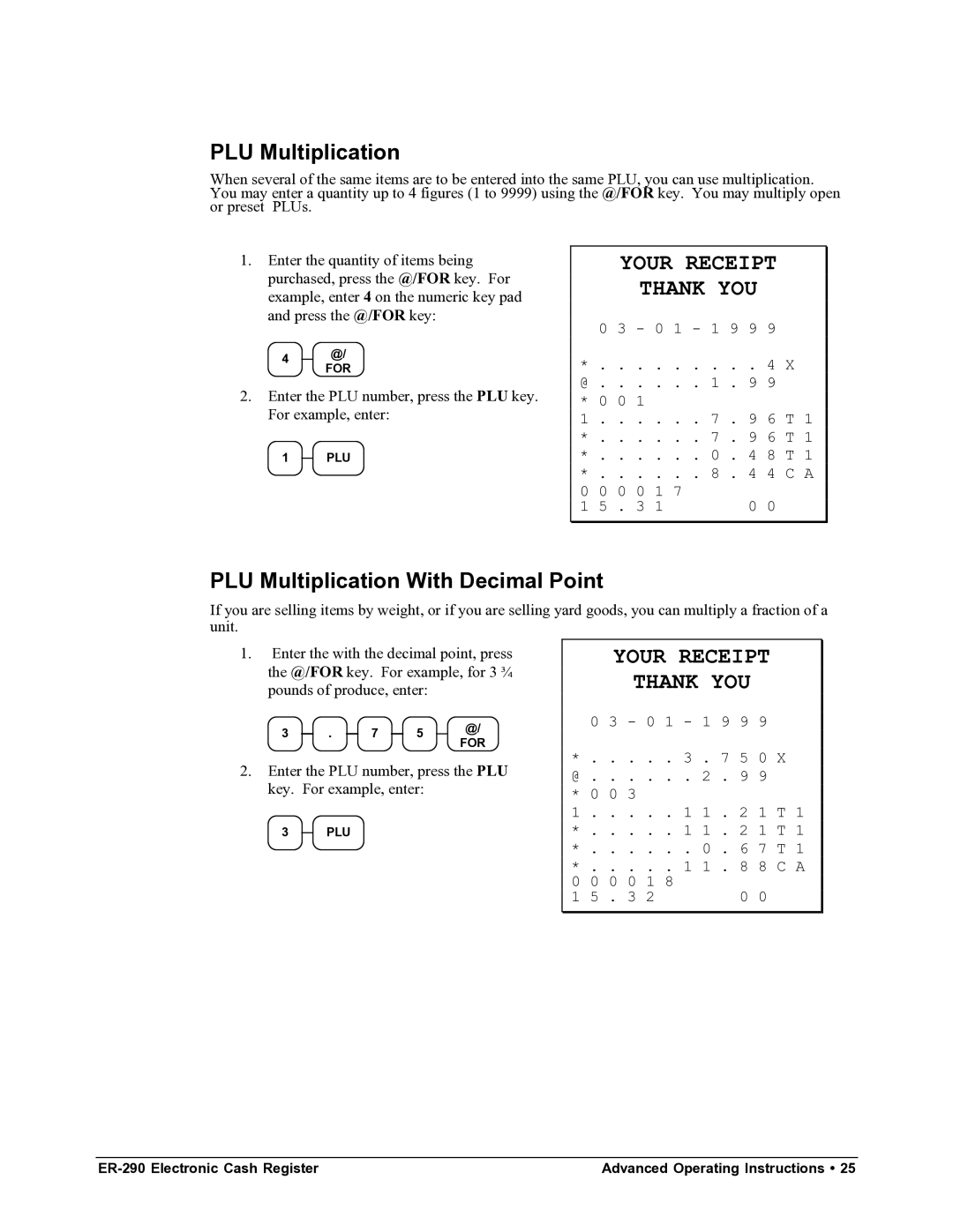 Samsung M-ER290 specifications PLU Multiplication With Decimal Point 