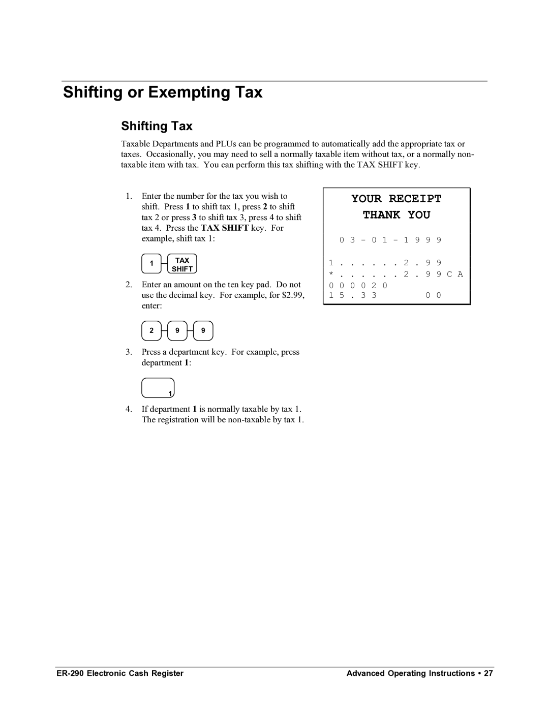 Samsung M-ER290 specifications Shifting or Exempting Tax, Shifting Tax 