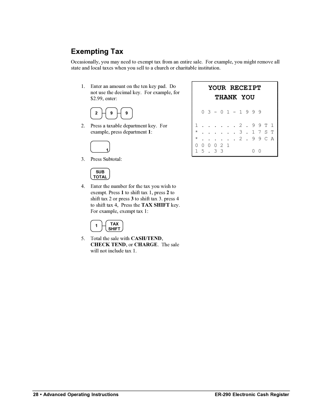 Samsung M-ER290 specifications Exempting Tax 