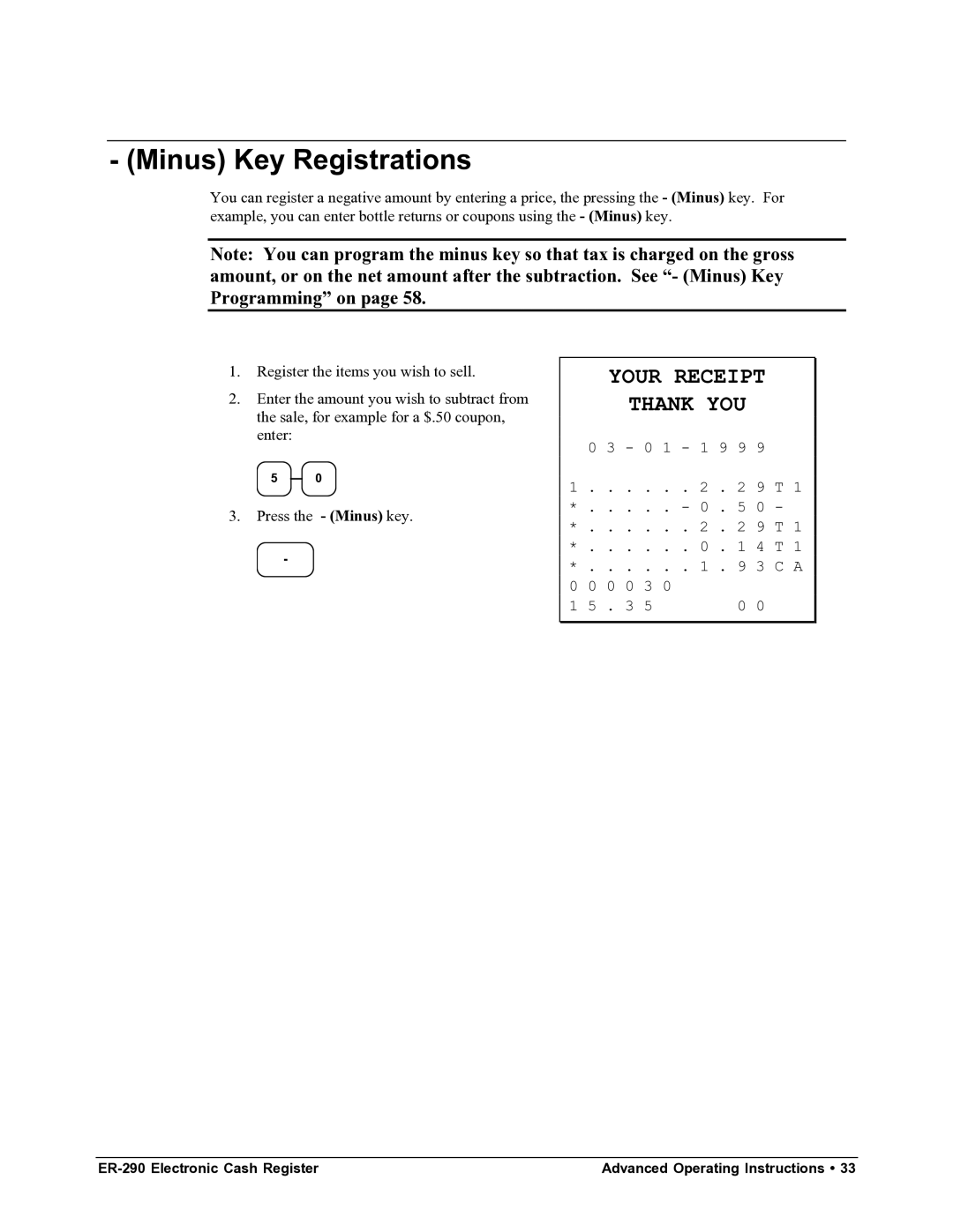 Samsung M-ER290 specifications Minus Key Registrations 