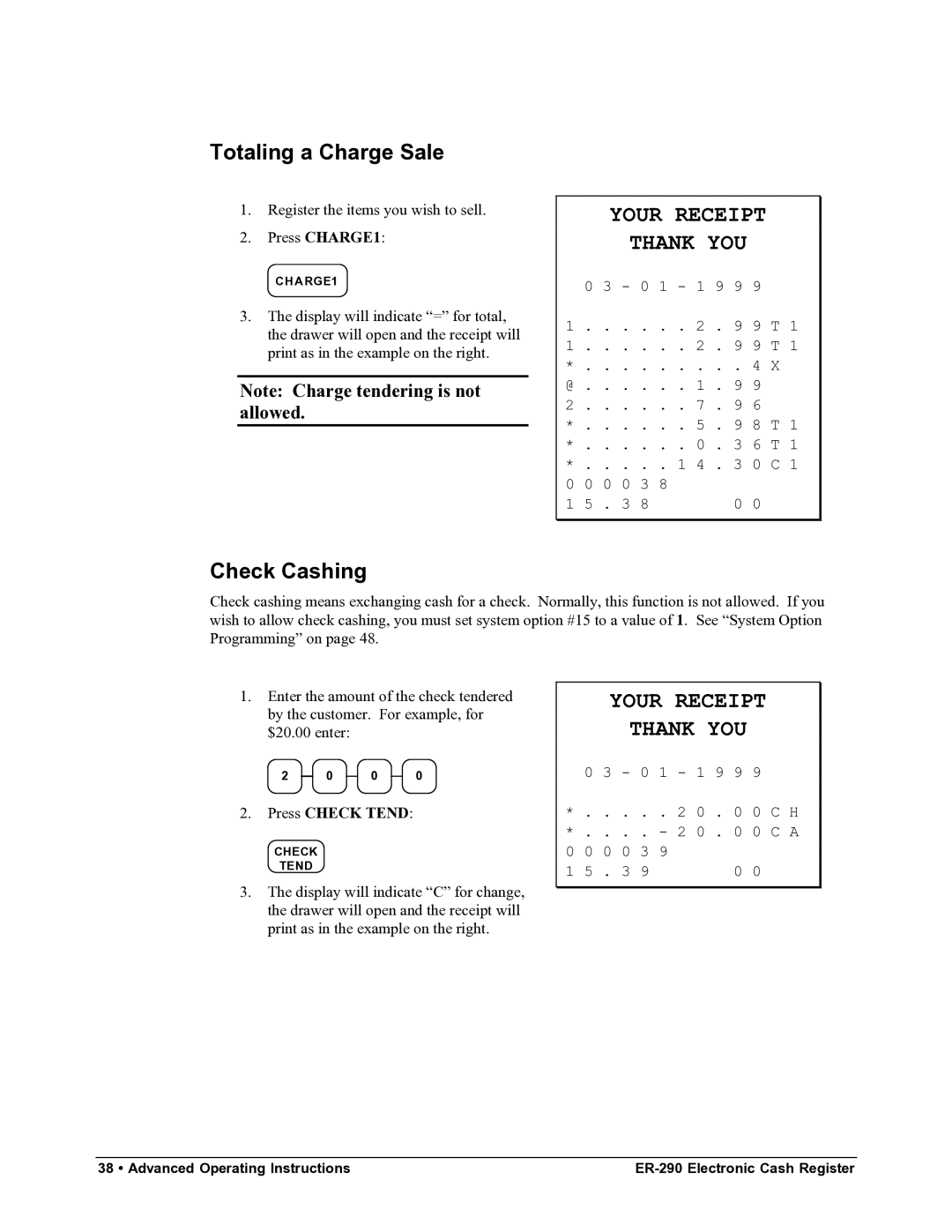 Samsung M-ER290 specifications Totaling a Charge Sale, Check Cashing 