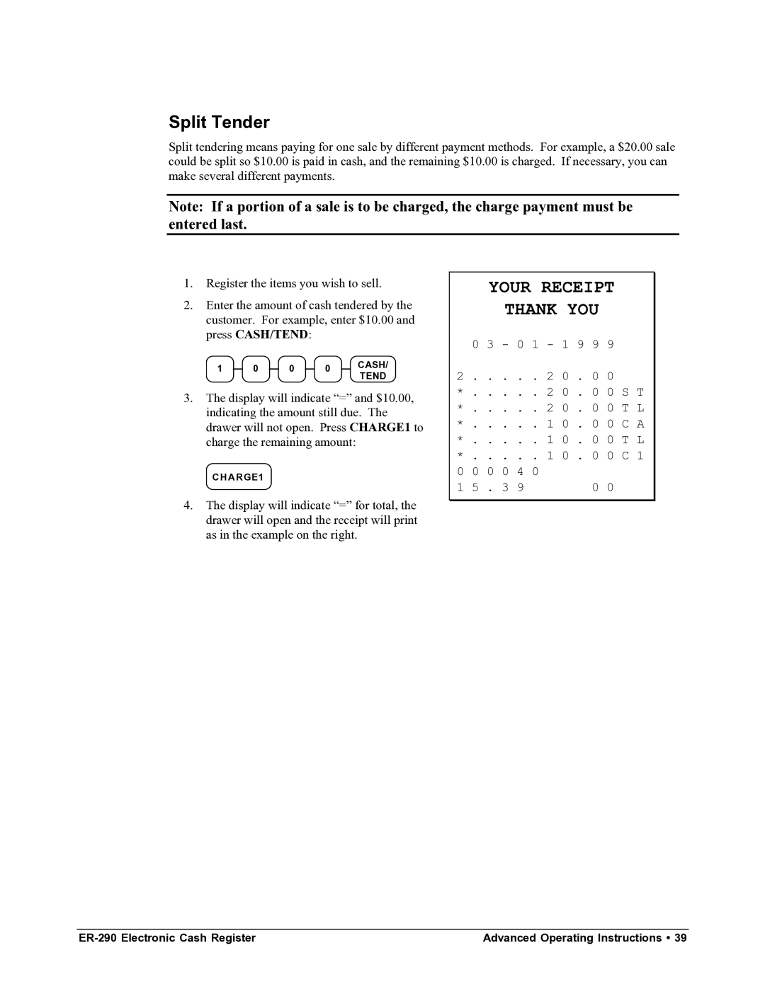 Samsung M-ER290 specifications Split Tender 