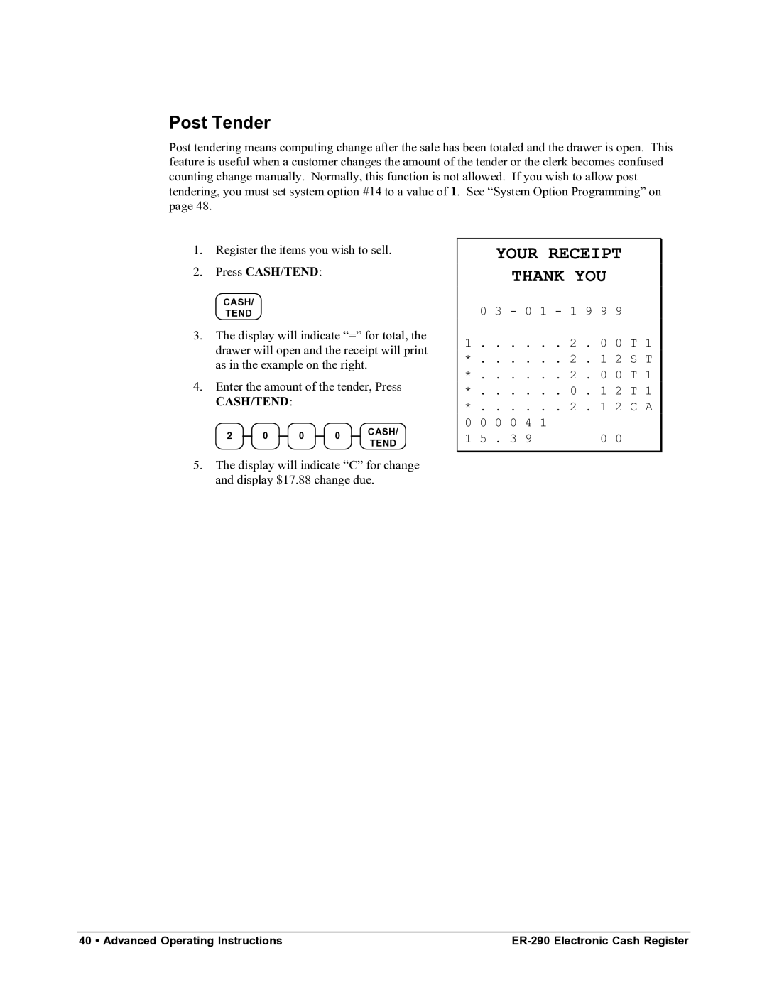 Samsung M-ER290 specifications Post Tender 