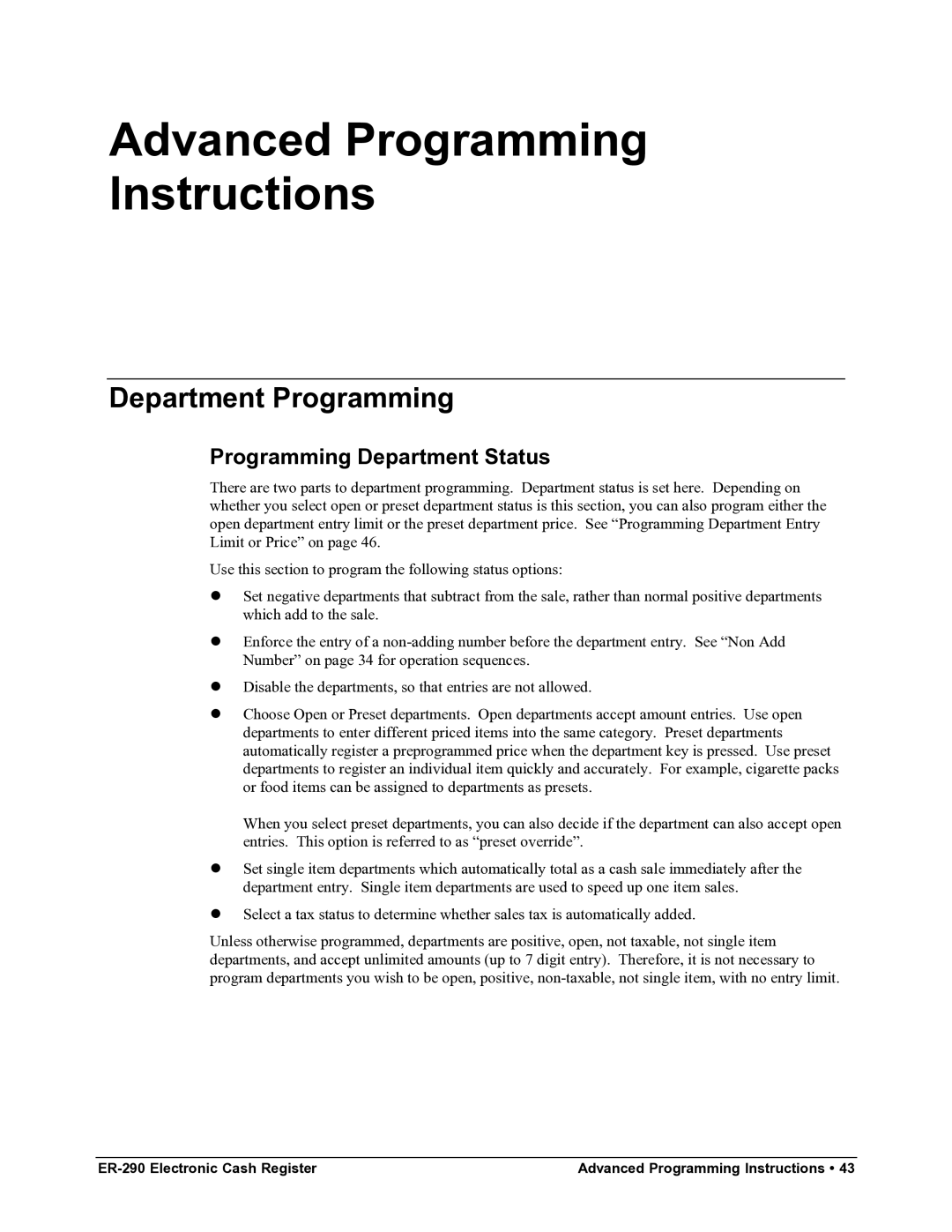 Samsung M-ER290 specifications Department Programming, Programming Department Status 