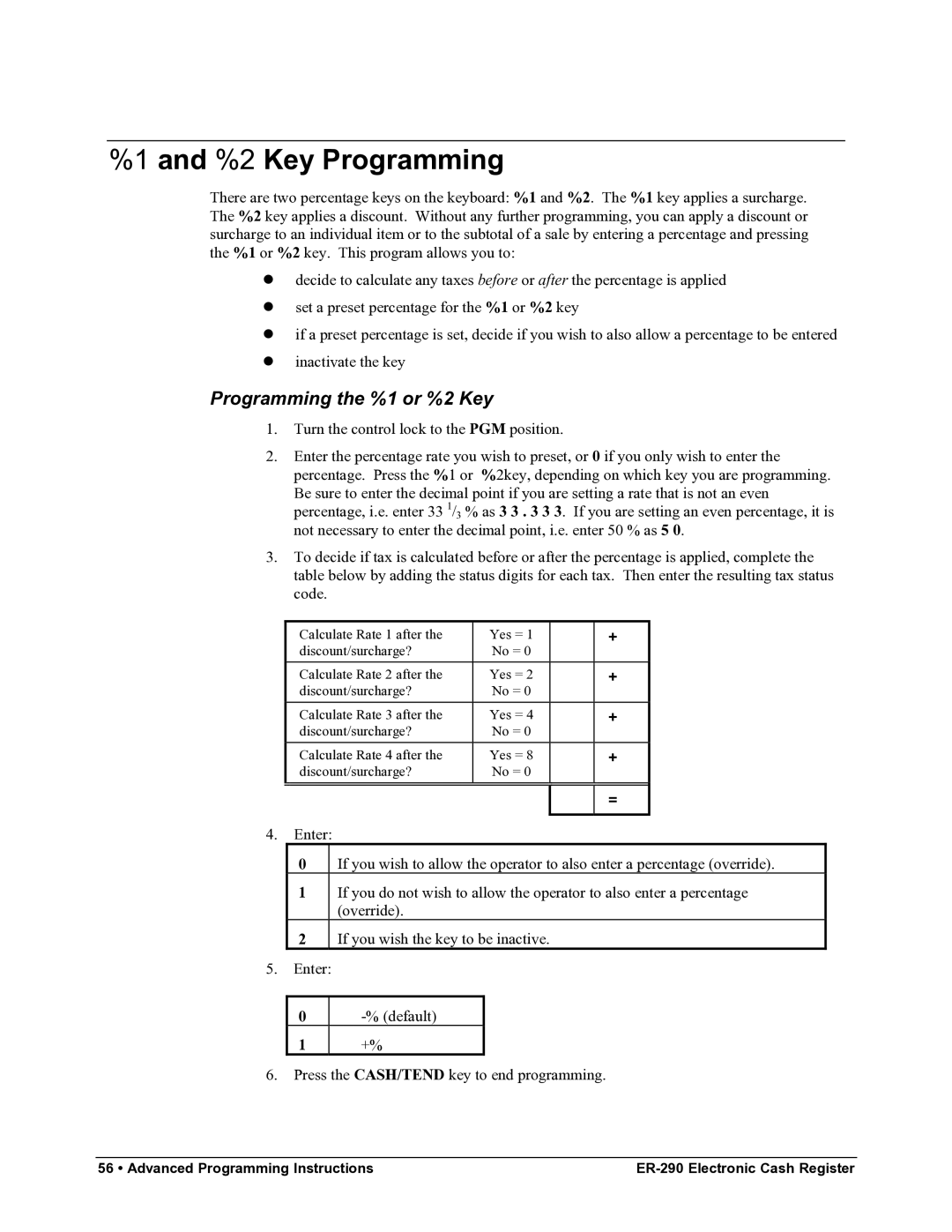 Samsung M-ER290 specifications 2 Key Programming, Programming the %1 or %2 Key 