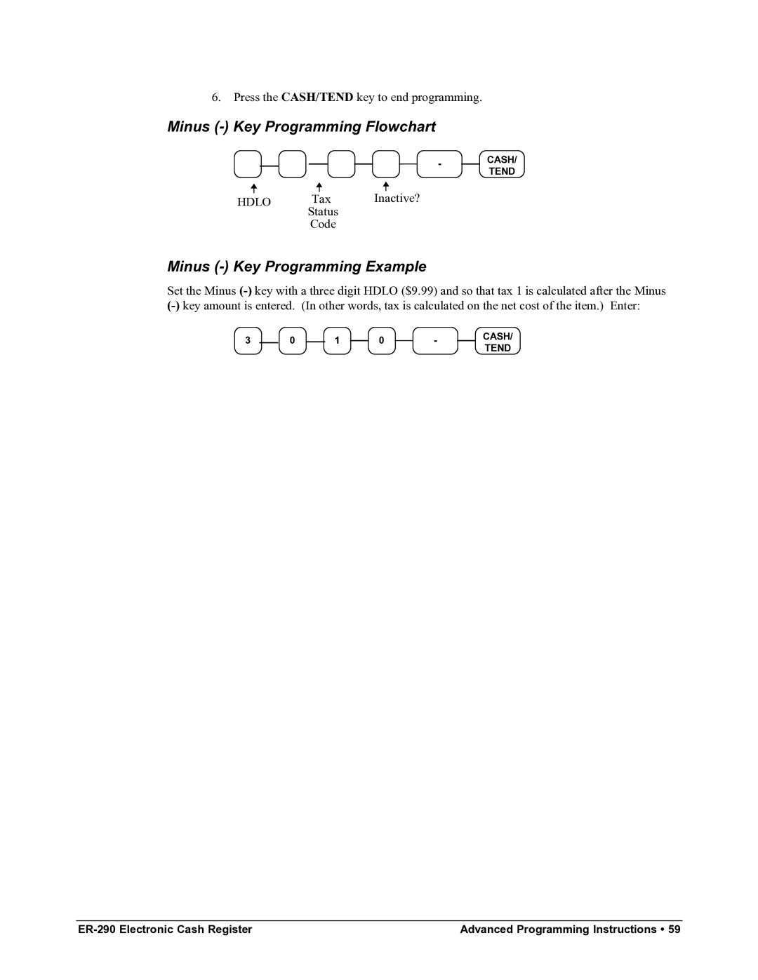 Samsung M-ER290 specifications Minus Key Programming Flowchart, Minus Key Programming Example 