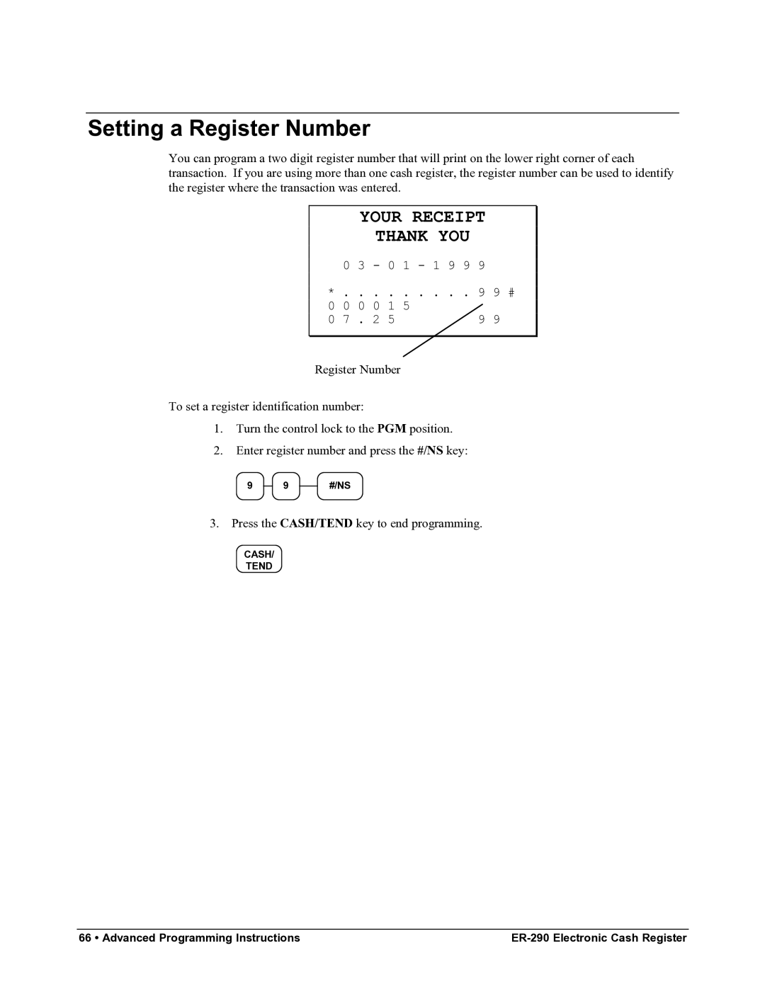 Samsung M-ER290 specifications Setting a Register Number 