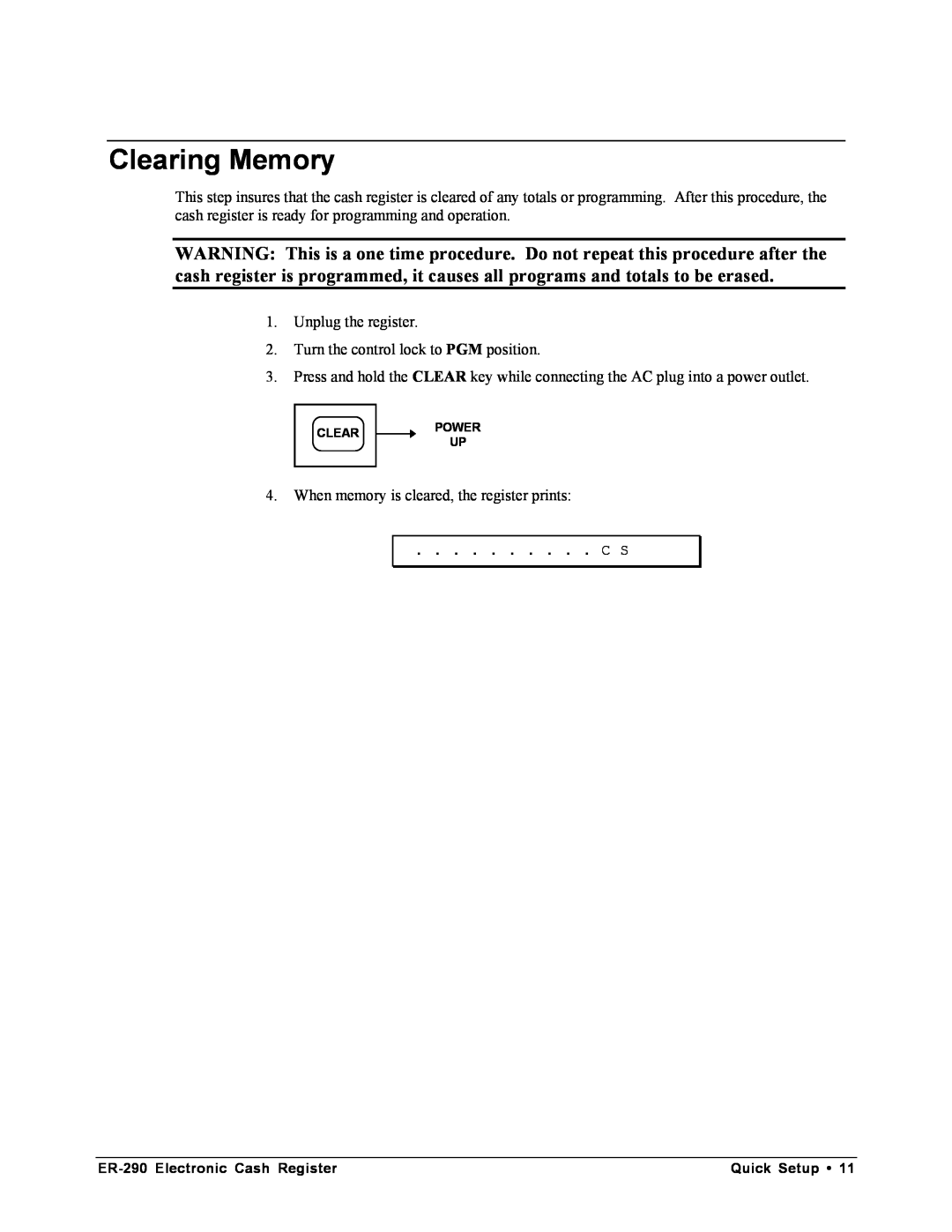 Samsung M-ER290 specifications Clearing Memory 