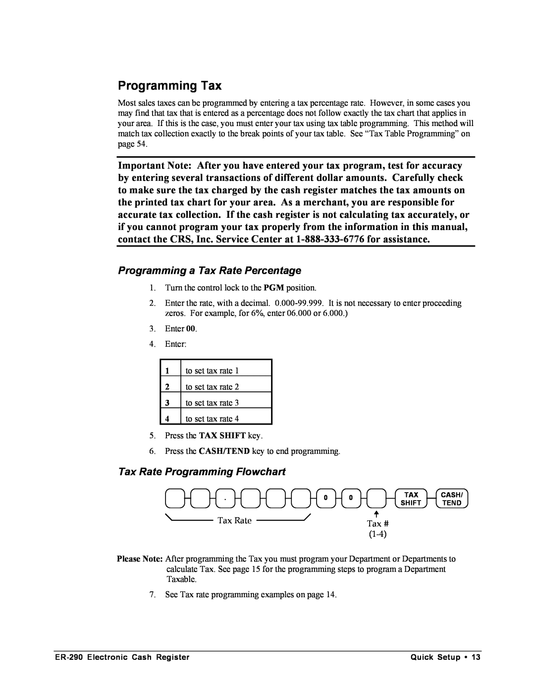 Samsung M-ER290 specifications Programming Tax, Programming a Tax Rate Percentage, Tax Rate Programming Flowchart 