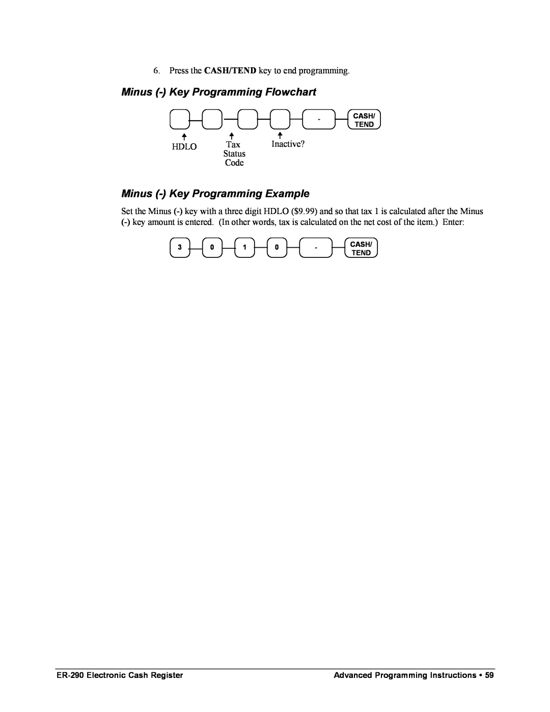 Samsung M-ER290 specifications Minus - Key Programming Flowchart, Minus - Key Programming Example 