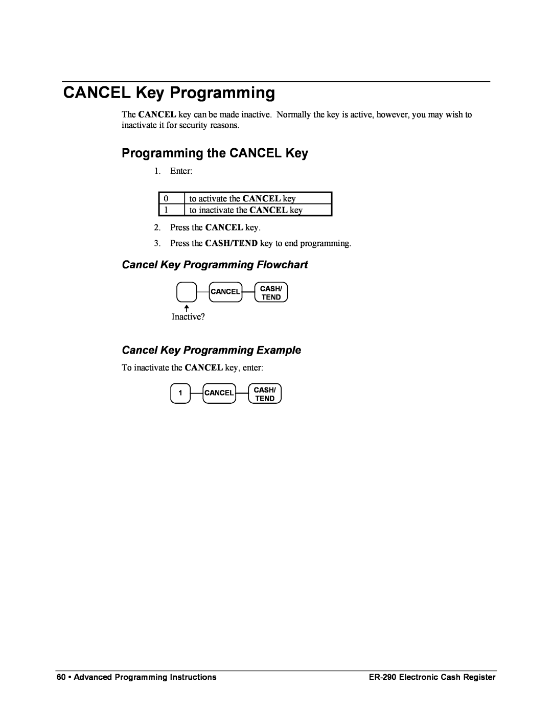 Samsung M-ER290 specifications CANCEL Key Programming, Programming the CANCEL Key, Cancel Key Programming Flowchart 