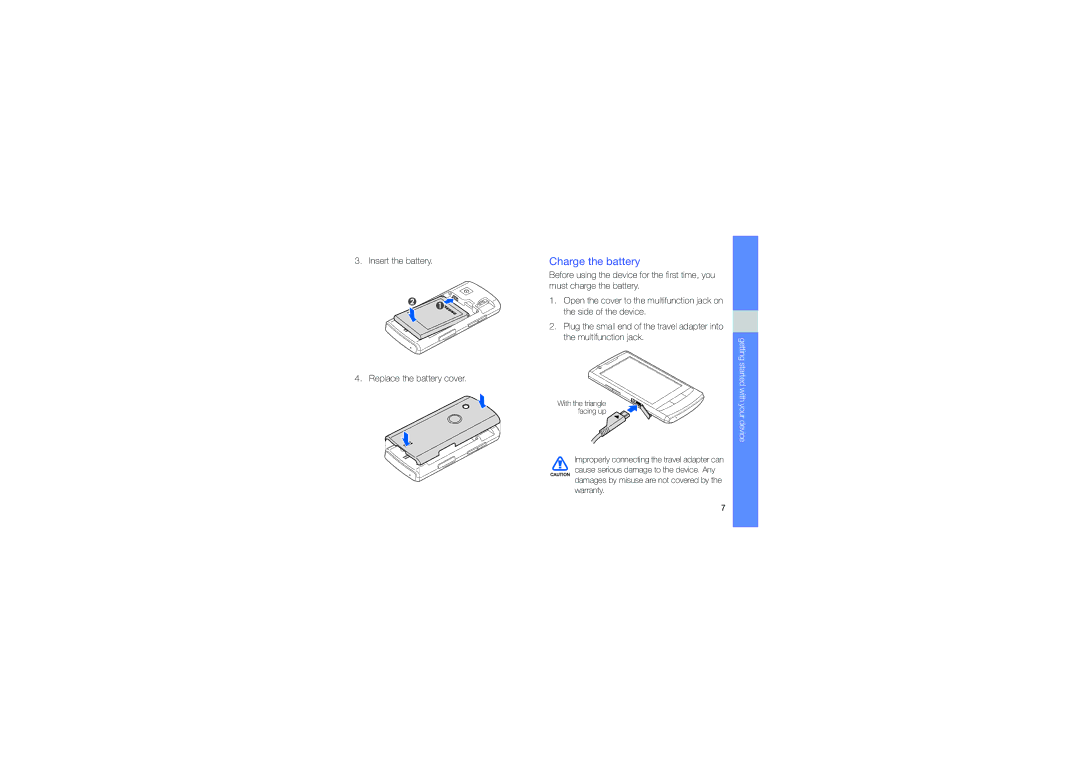 Samsung M1 user manual Charge the battery, Insert the battery Replace the battery cover 