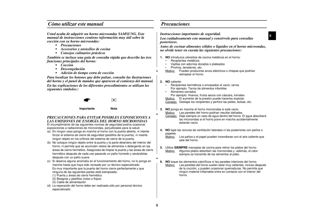 Samsung M1610N/XEC Cómo utilizar este manual Precauciones, ImportanteNota 