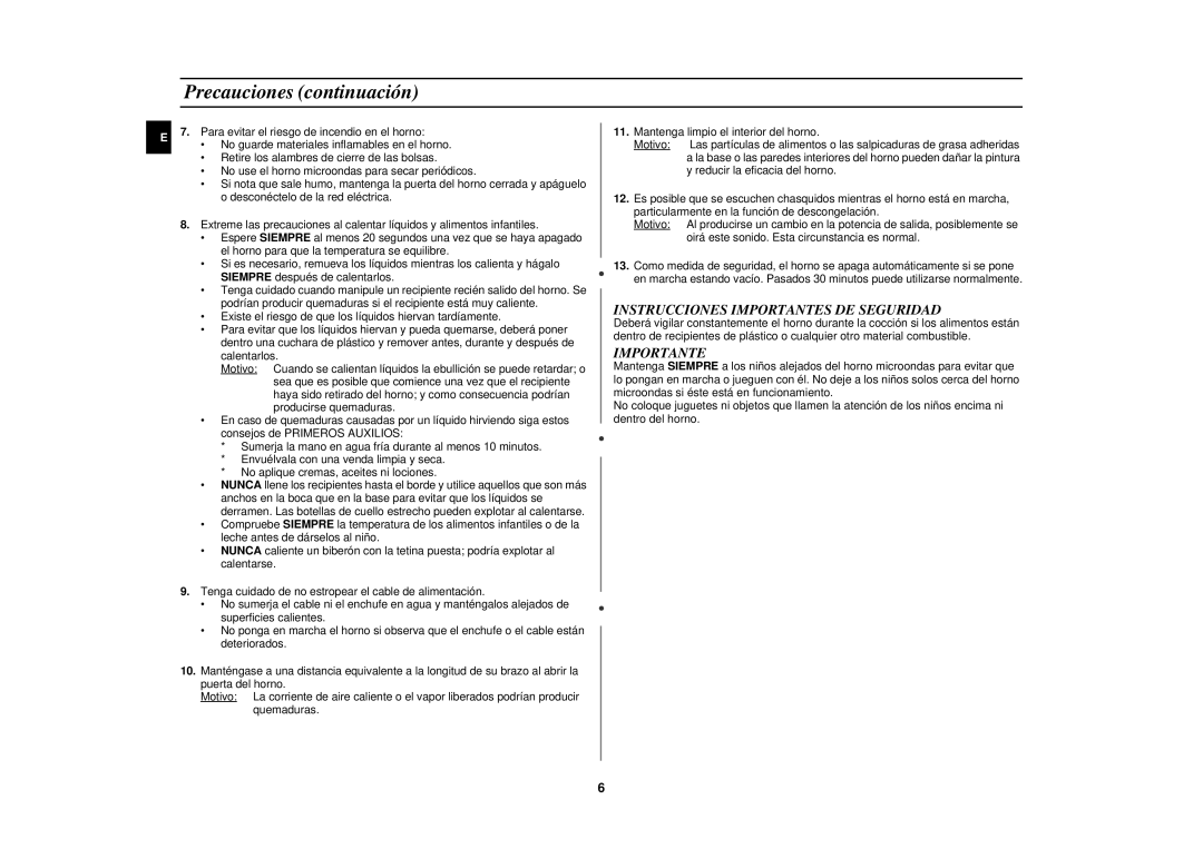 Samsung M1610N/XEC manual Precauciones continuación, Instrucciones Importantes DE Seguridad 