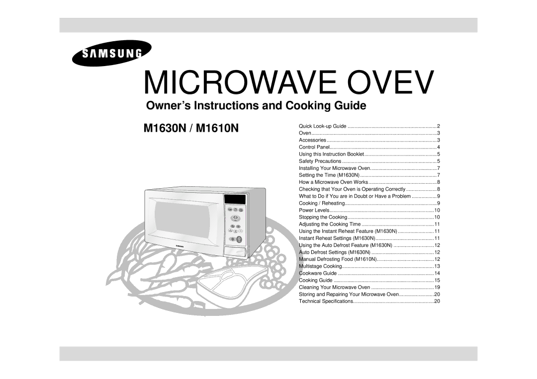 Samsung M1610N/XET, M1610N/XEG, M1610N/ERP, M1610N/LIB, M1610N/XEH manual Microwave Ovev 