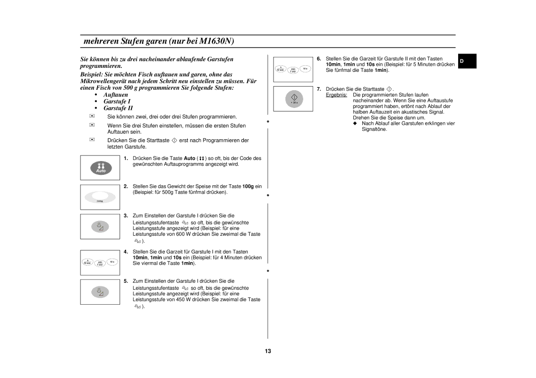 Samsung M1610N/XEG manual Mehreren Stufen garen nur bei M1630N 