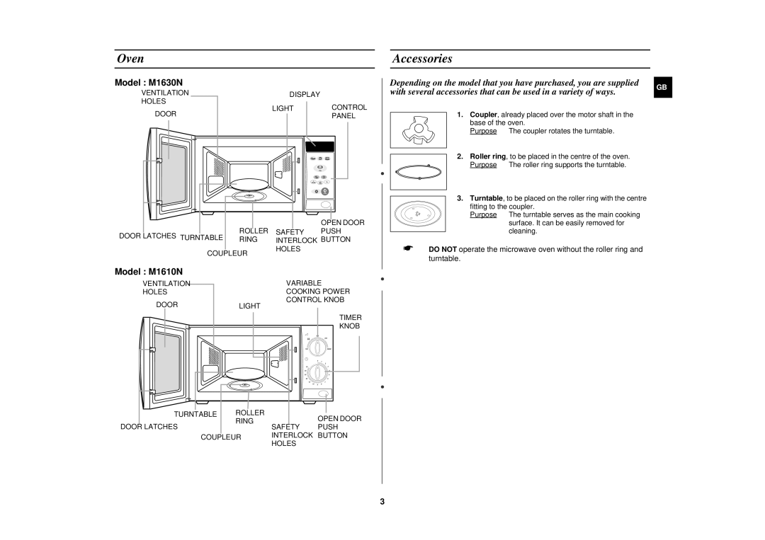 Samsung M1610N/XEH, M1610N/XET, M1610N/ERP, M1610N/LIB manual Oven, Accessories 