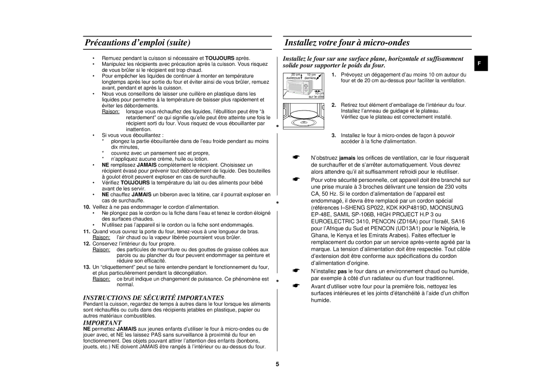 Samsung M1618N/XEF manual Instructions DE Sécurité Importantes, Inattention 