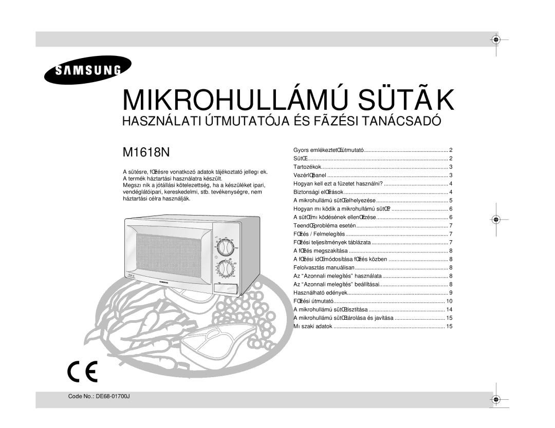 Samsung M1618N/XEH manual Mikrohullámú Sütãk, Code No. DE68-01700J 