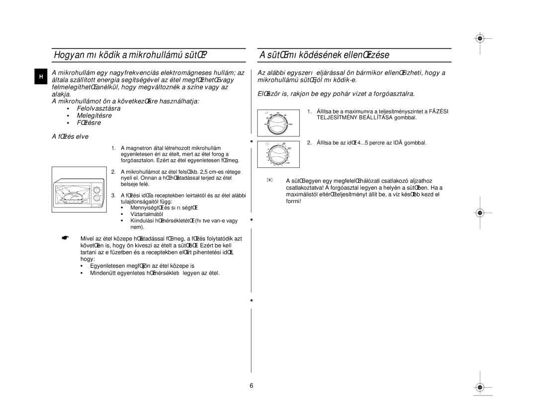 Samsung M1618N/XEH manual Hogyan mıködik a mikrohullámú sütŒ?, SütŒ mıködésének ellenŒrzése 