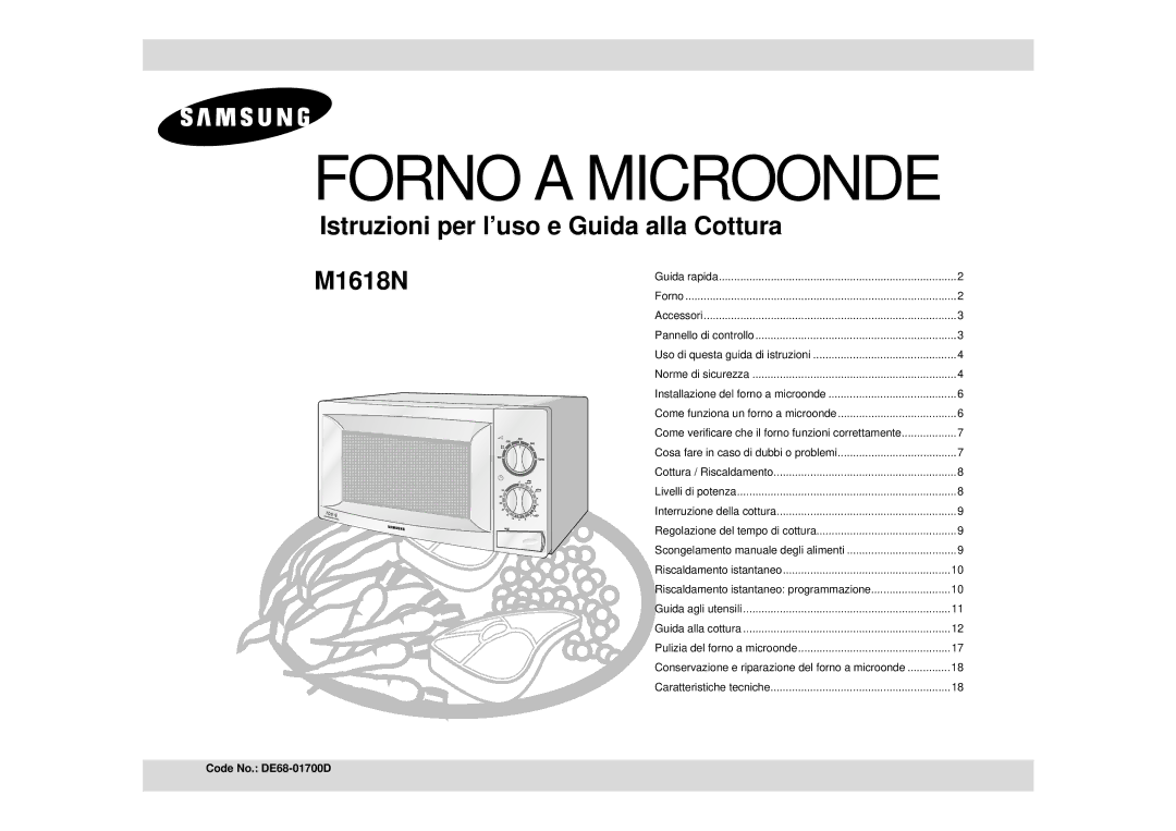 Samsung M1618N/XET manual Forno a Microonde, Code No. DE68-01700D 