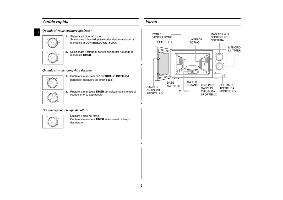 Samsung M1618N/XET manual Guida rapida Forno, Manopola di Controllo Cottura 