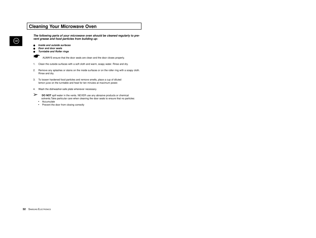 Samsung M1618/XEG, M1618-U/XEG manual Cleaning Your Microwave Oven 