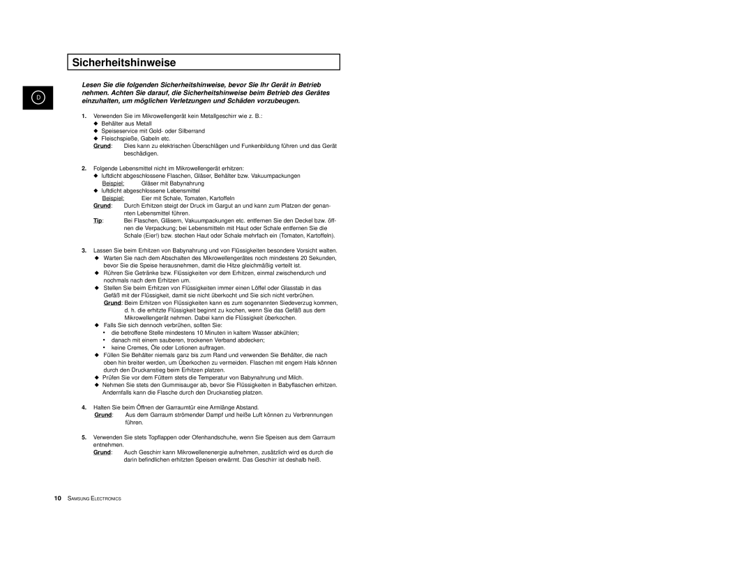 Samsung M1618/XEG, M1618-U/XEG manual Sicherheitshinweise, Grund, Tip 