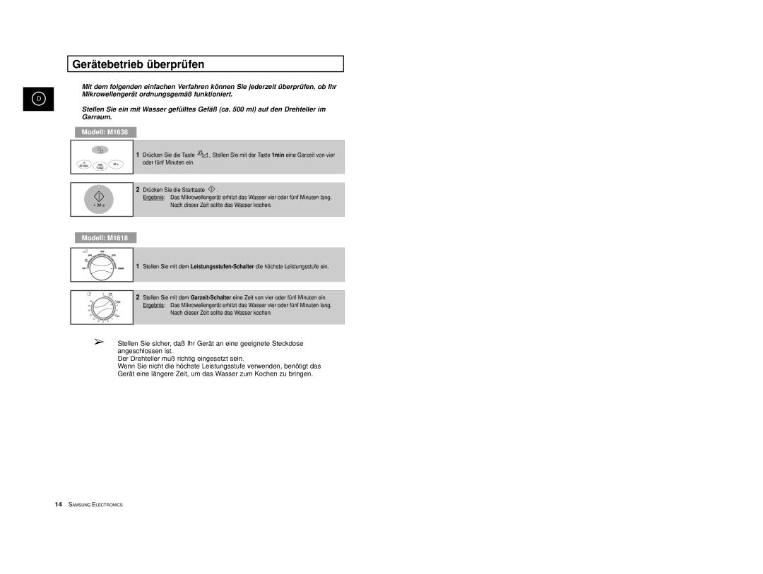 Samsung M1618/XEG, M1618-U/XEG manual Gerätebetrieb überprüfen, Modell M1638 