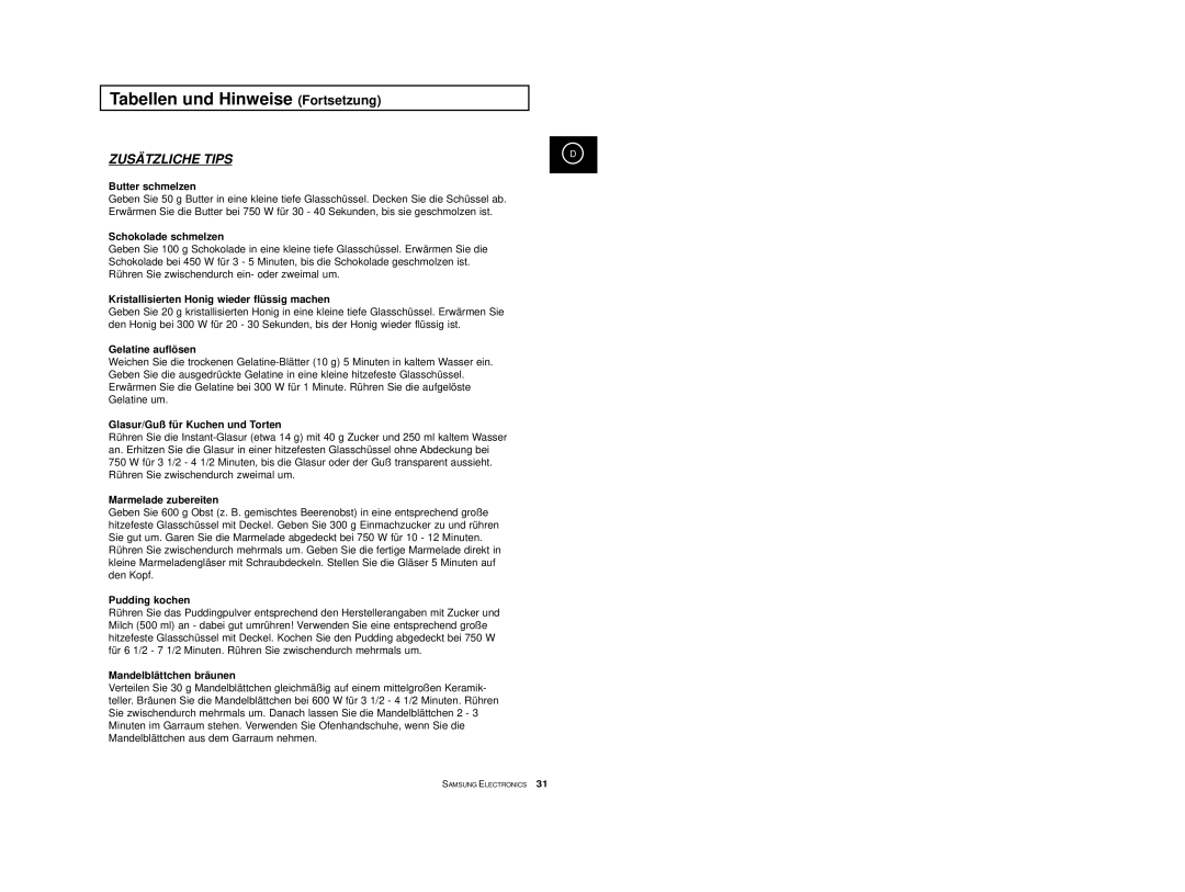 Samsung M1618-U/XEG Butter schmelzen, Schokolade schmelzen, Kristallisierten Honig wieder flüssig machen, Pudding kochen 