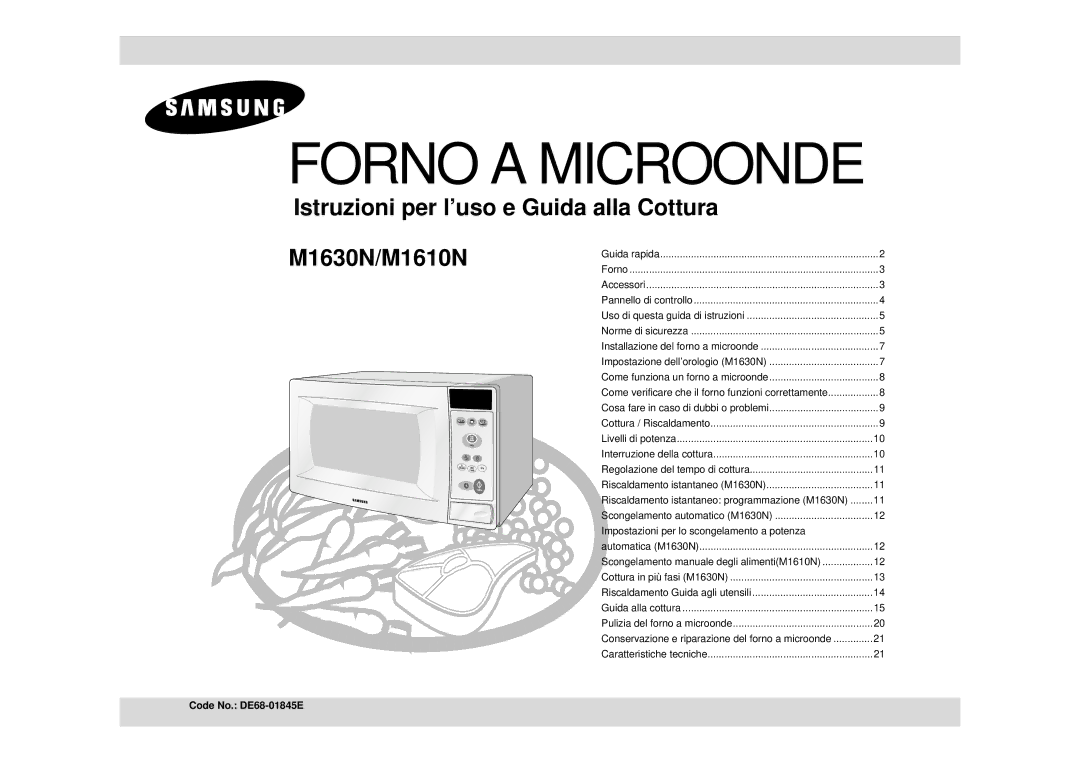 Samsung M1610N/XEE, M1630N/XET, M1610N/XET, M1610N/LIB, M1610N/XEH manual Forno a Microonde, Code No. DE68-01845E 