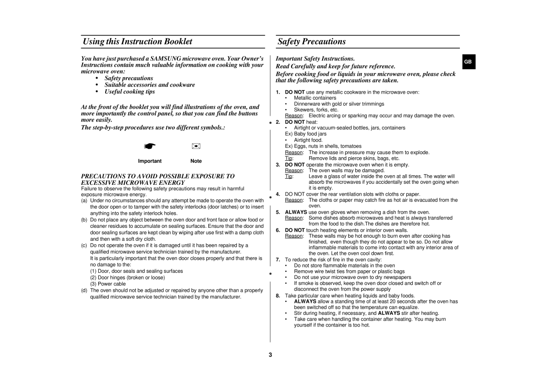 Samsung M1638N/SAM manual Using this Instruction Booklet, Safety Precautions, ImportantNote, Do not heat 