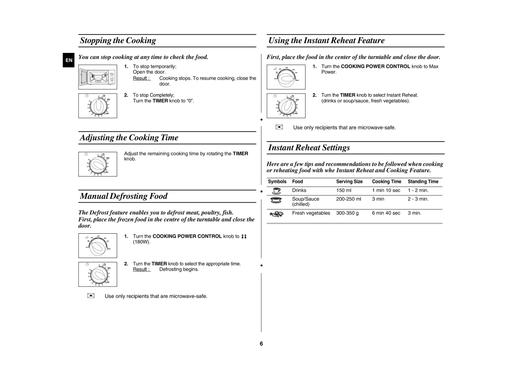 Samsung M1711N/BOL, M1711N/ELE manual Stopping the Cooking Using the Instant Reheat Feature, Adjusting the Cooking Time 