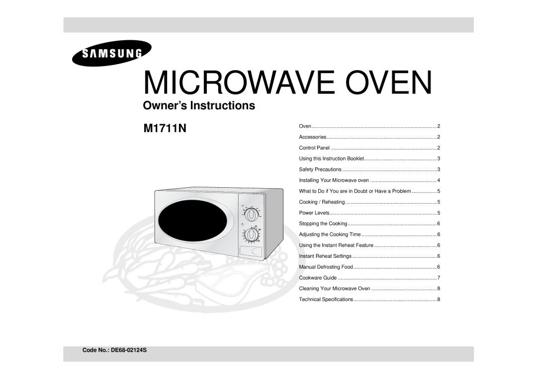 Samsung M1711N/ERP, M1711N/BOL, M1711N/XEH, M1711N/ELE, M1711N/XEO manual Microwave Oven 