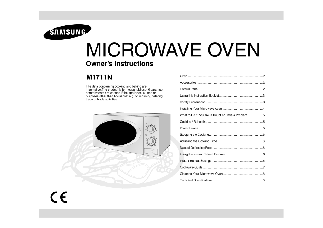 Samsung M1711N/XEO, M1711N/XEH manual Microwave Oven 