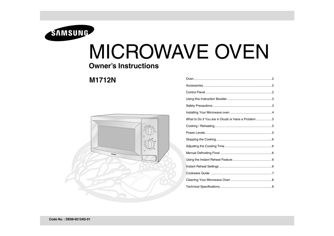 Samsung M1712N/BOL, M1712N/ALB manual Microwave Oven, Code No. DE68-02124G-01 