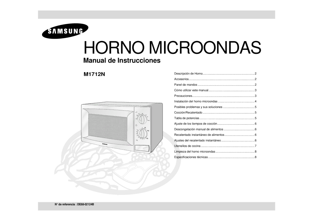 Samsung M1712N/XEC manual Horno Microondas 