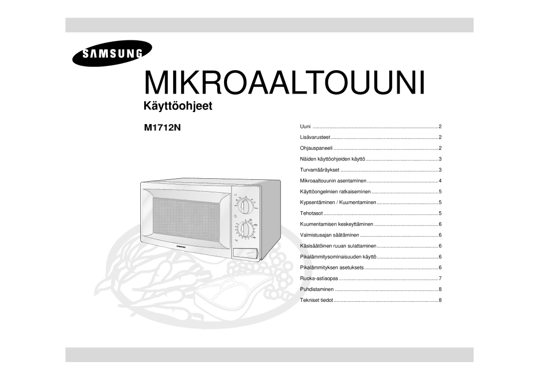 Samsung M1712N-S/XEE, M1712N/XEG, M1712N-C/XEG, M1712N/XEE manual Mikroaaltouuni 