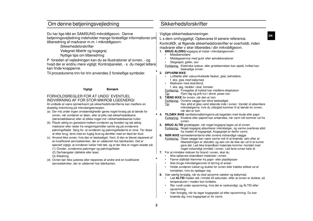 Samsung M1712N/XEE, M1712N/XEG manual Om denne betjeningsvejledning, Sikkerhedsforskrifter, VigtigtBemærk, Opvarm Ikke 