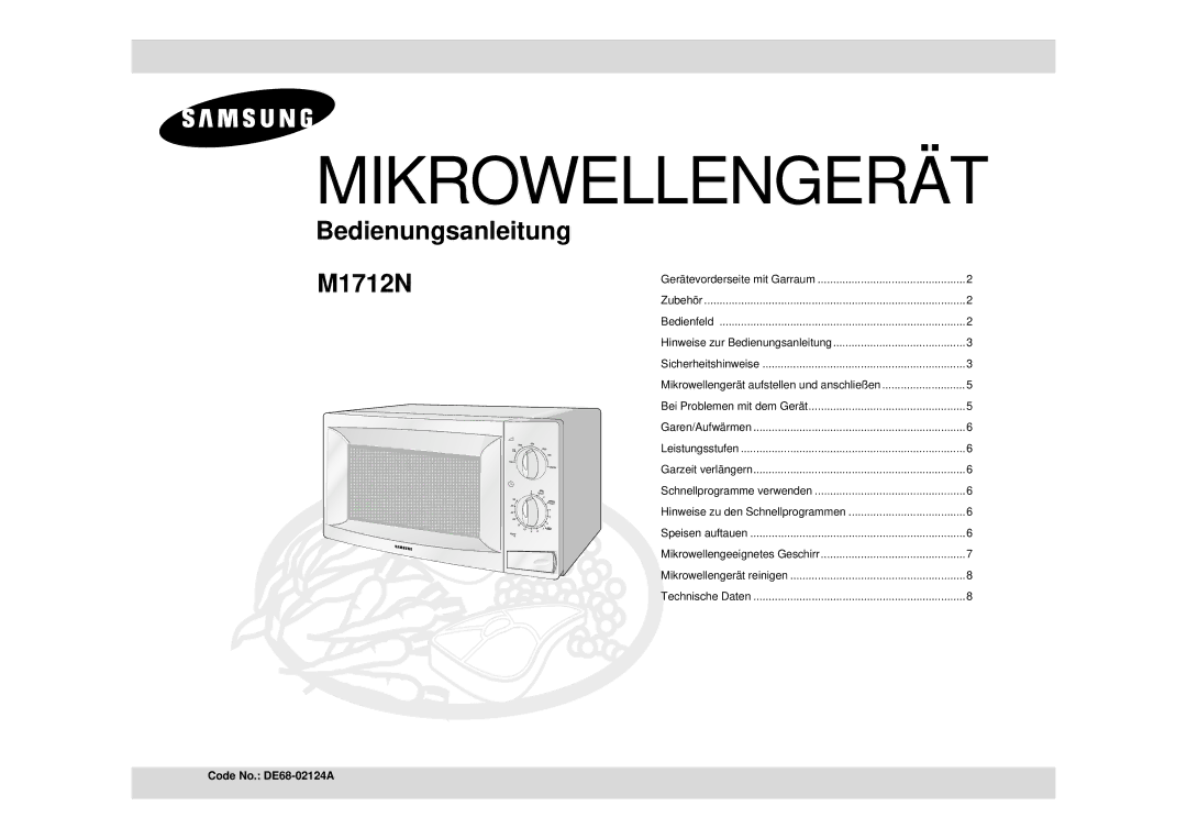 Samsung M1712N-C/XEG, M1712N/XEG, M1712N/XEE manual Mikrowellengerät, Code No. DE68-02124A 