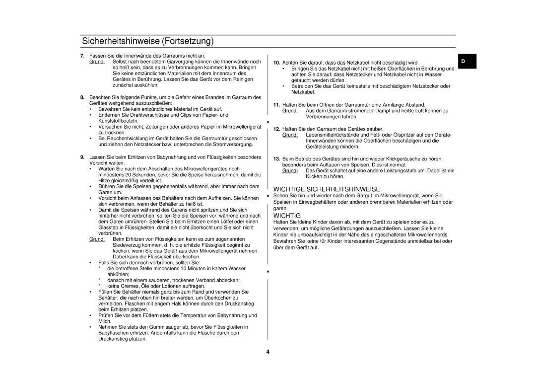 Samsung M1712N-C/XEG, M1712N/XEG, M1712N/XEE manual Sicherheitshinweise Fortsetzung, Wichtige Sicherheitshinweise 