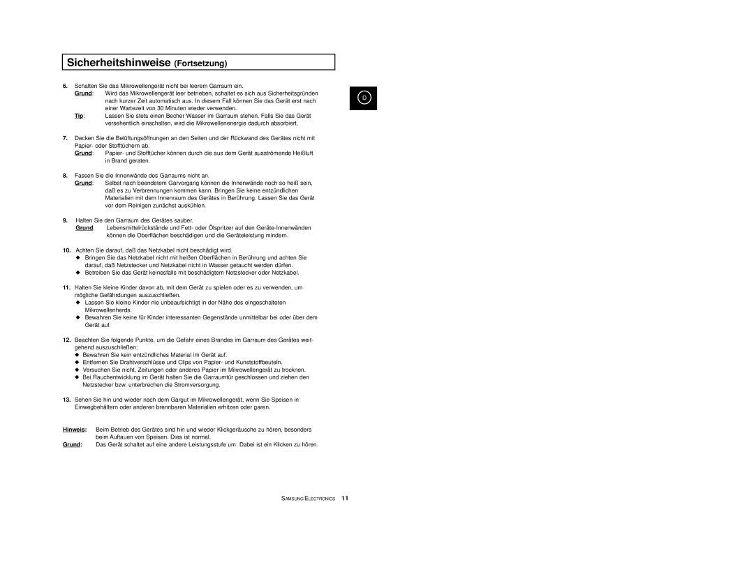 Samsung M1713-B/XEG, M1713-M/XEG, M1713-V/XEG, M1713/XEG, M1733/XEG manual Sicherheitshinweise Fortsetzung 