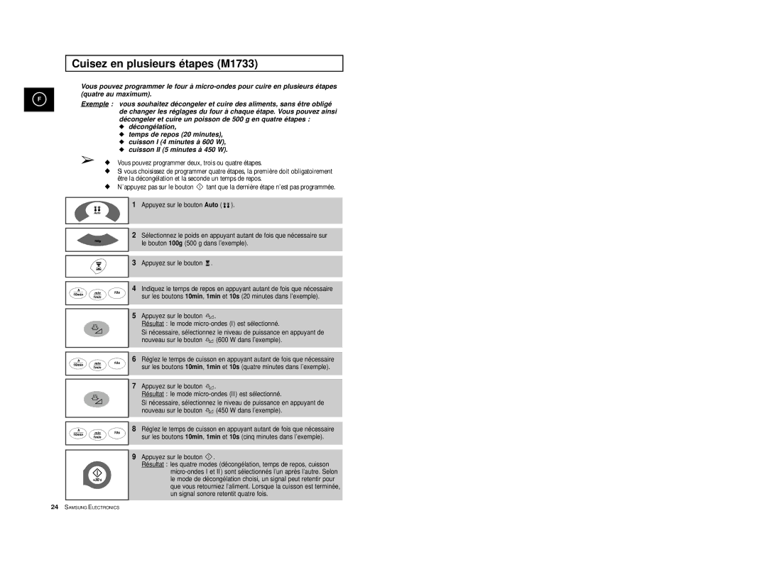 Samsung M1713-XM/XEF, M1713A-XM/XEF, M1713/XEF, M1713-V/XEF, M1713-X/XEF, M1713-A/XEF manual Cuisez en plusieurs étapes M1733 