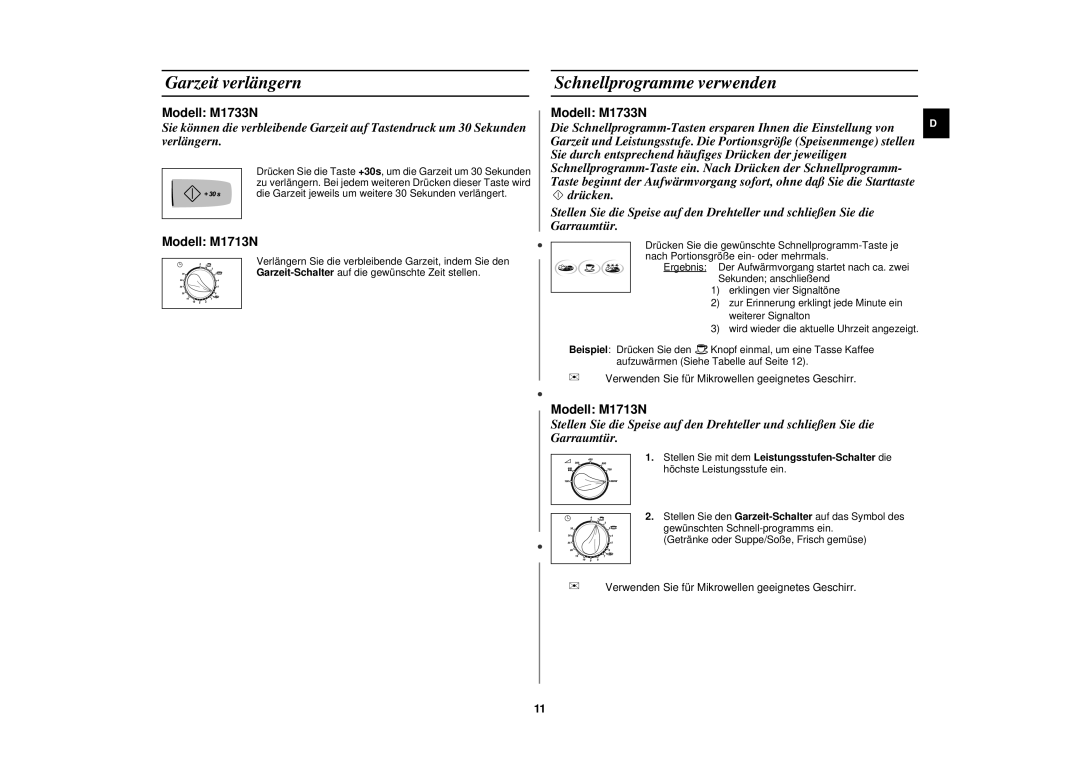 Samsung M1713N/XET, M1713N-B/XEG, M1713N/XEG manual Garzeit verlängern, Schnellprogramme verwenden 